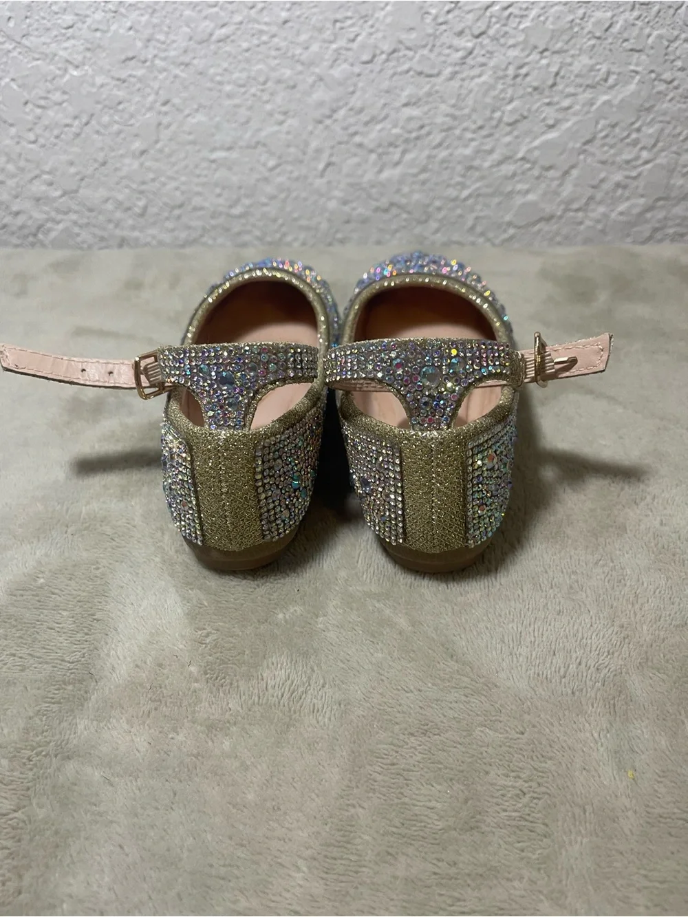 Link Girls' Glitter Crystal Ballet Flats with Ankle Strap - Pink & Silver